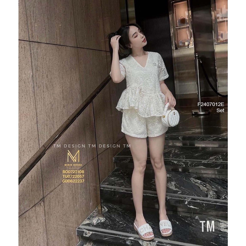 Set bộ ren tiểu thư áo lai bèo tà lượn cổ tim tay con phối quần short!