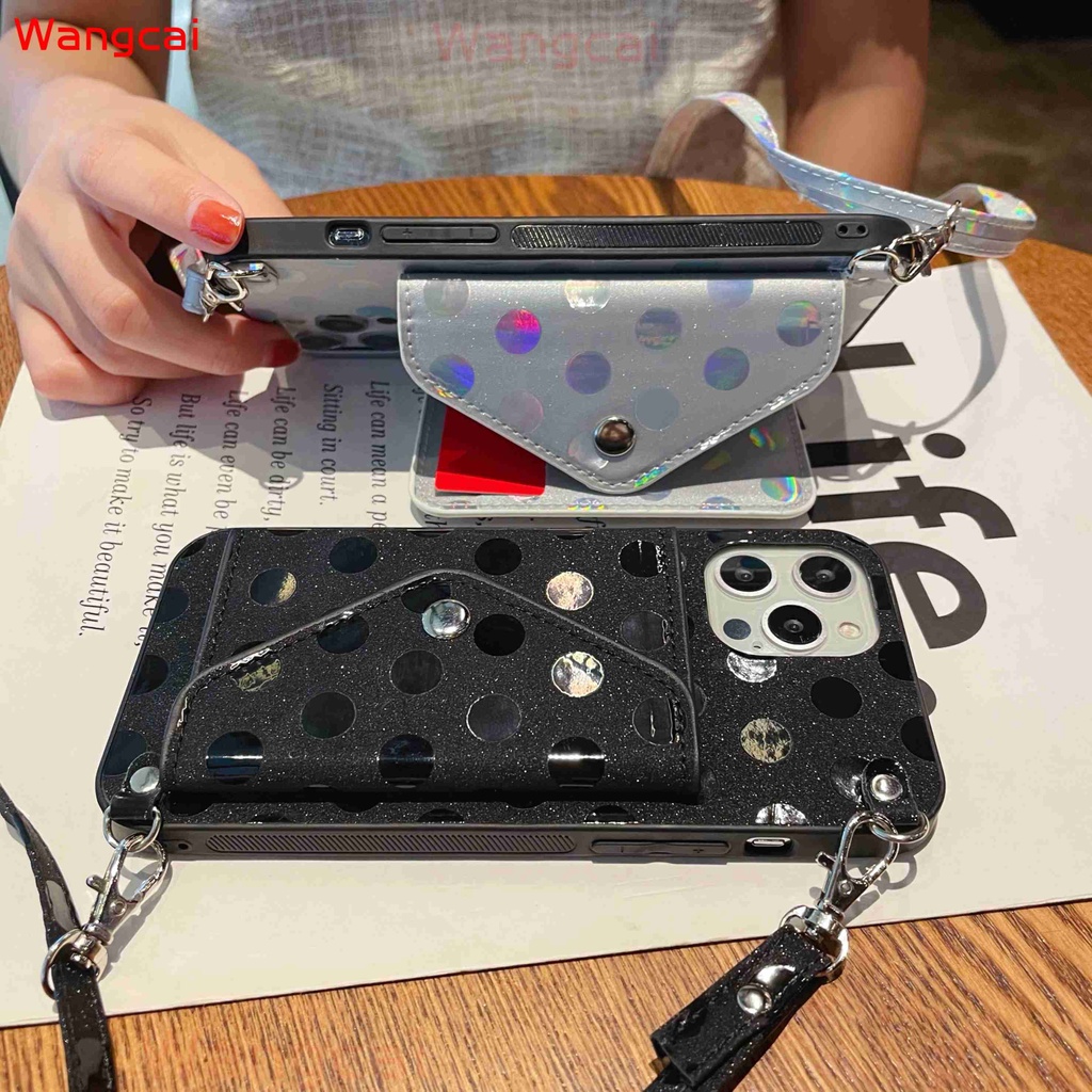 Ốp điện thoại kèm ví họa tiết chấm bi với dây đeo thích hợp cho iPhone 12 Mini 12 11 Pro Max XS Max XR X 7 8 6 6s Plus