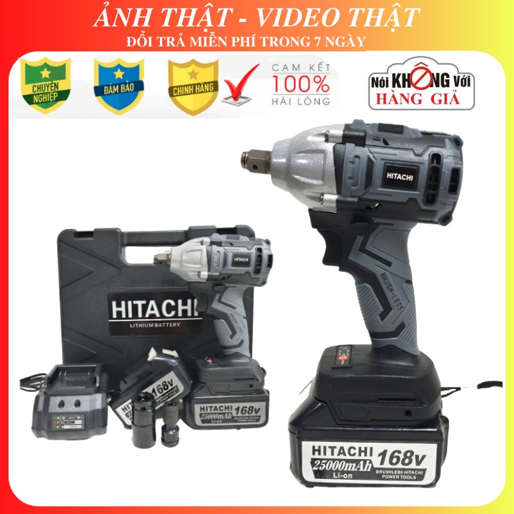 Máy vặn ốc - Siết bulong hitachi 168V Không chổi than Tặng đầu khẩu 22 và đầu chuyển vít cao cấp