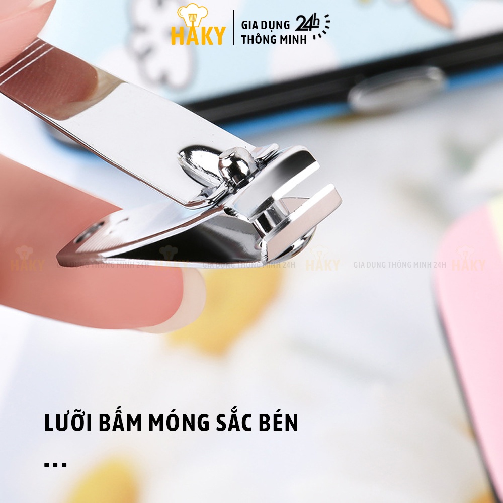 Bộ bấm móng tay 7 món thép không gỉ bao da in hình ngộ nghĩnh HAKY014, bộ dụng cụ cắt móng đa năng fullbox cao cấp