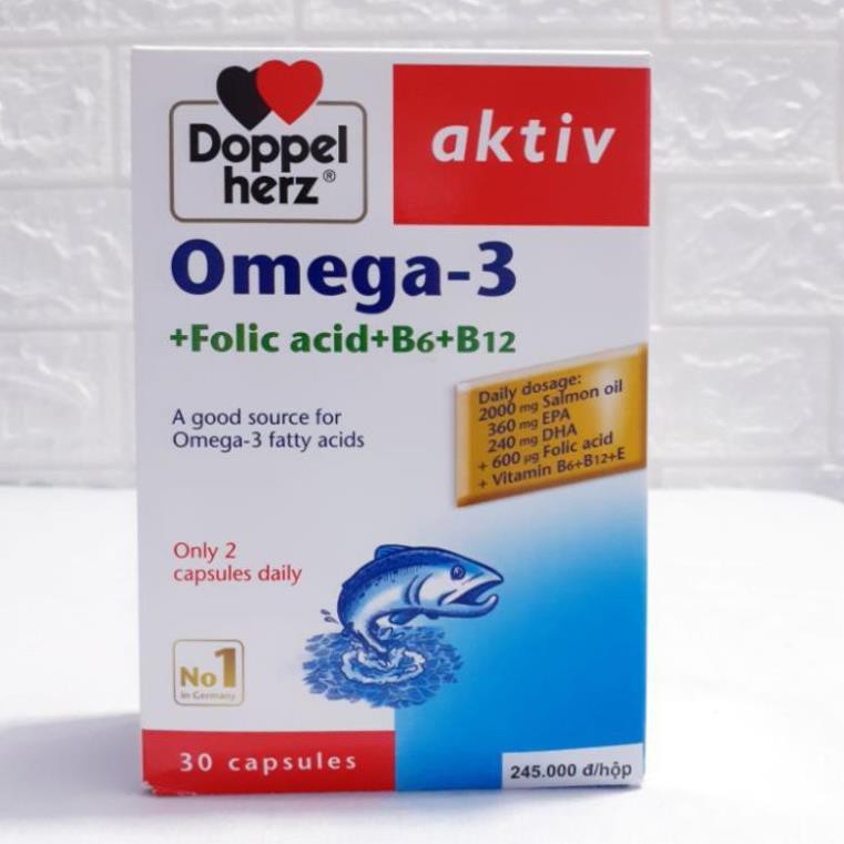 Viên uống tăng cường thị lực, tim mạch và não bộ Doppelherz aktiv Omega-3 + Folic Acid