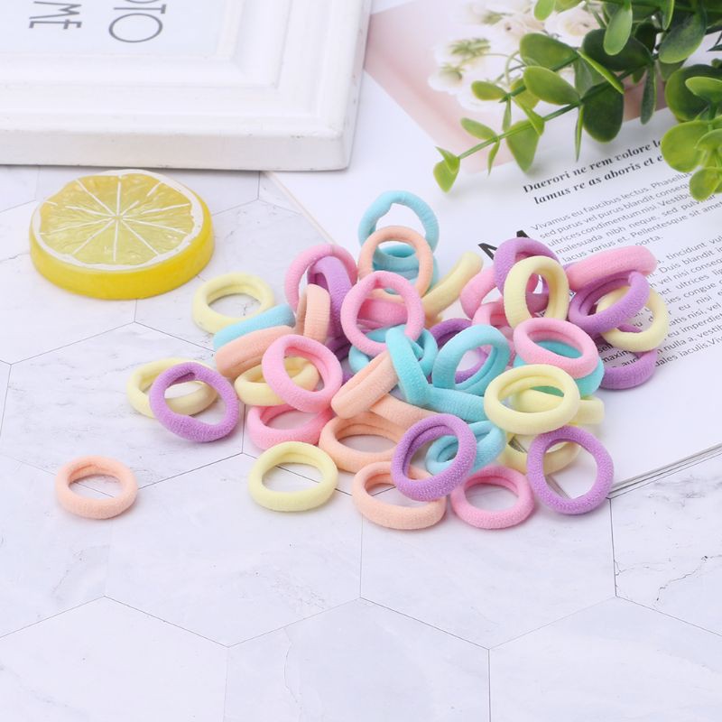 Set 100 dây nylon mềm buộc tóc đuôi ngựa màu sắc kẹo ngọt xinh xắn cho bé gái