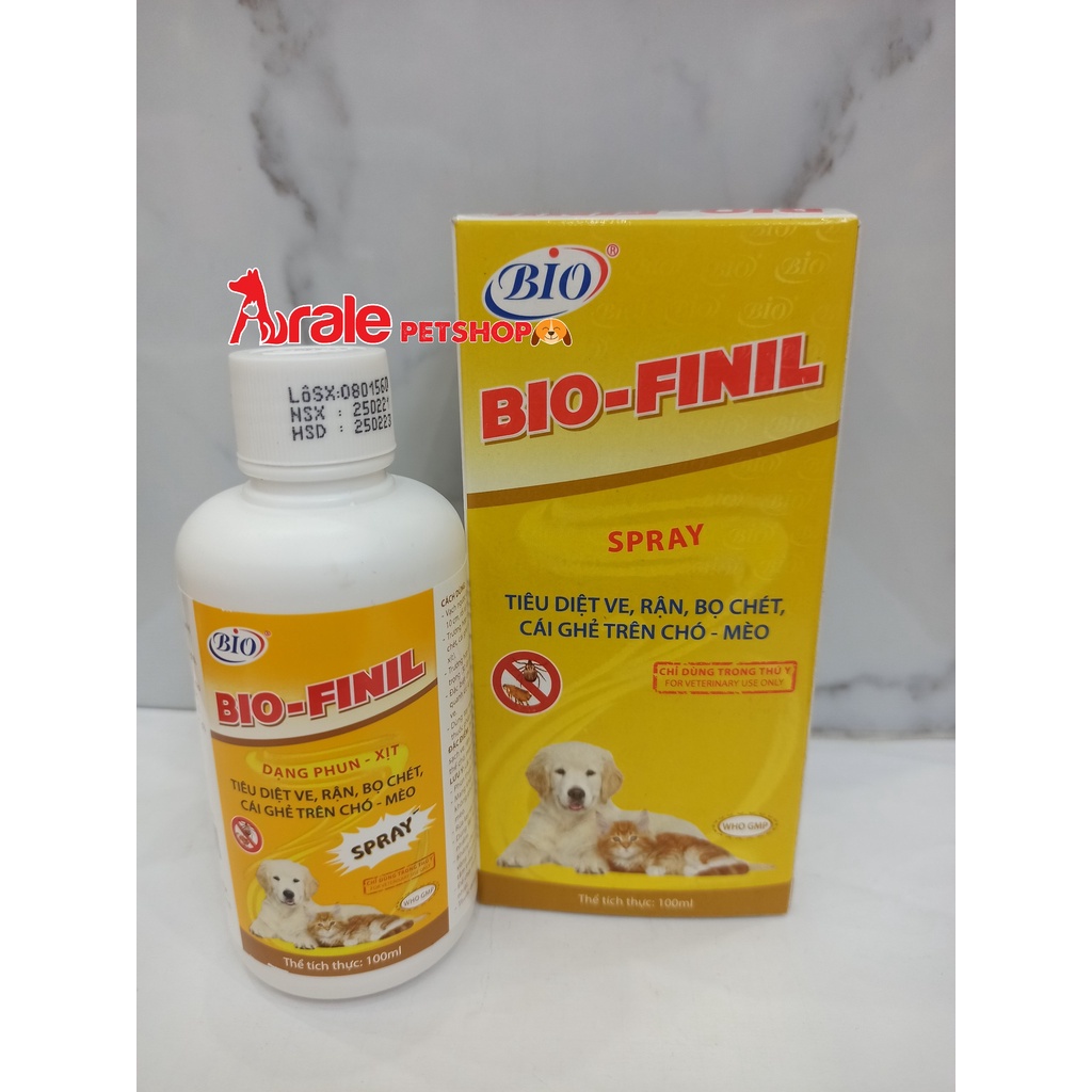 Thuốc xịt BIO-FINIL tiêu diệt ve, bọ chét, rận, ghẻ trên da chó mèo siêu hiệu quả 100ml