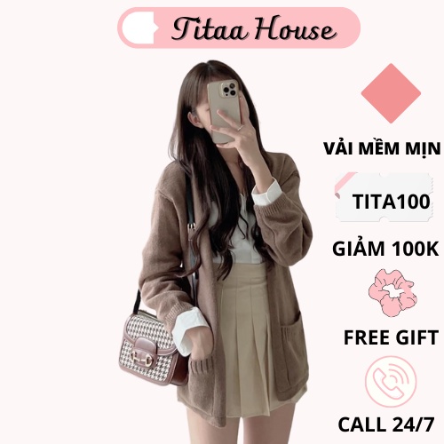 Áo Khoác Len Cardigan Dệt Kim , Áo Choàng Len 2 Túi Style Nàng Thơ Sang Chảnh TITAA HOUSE