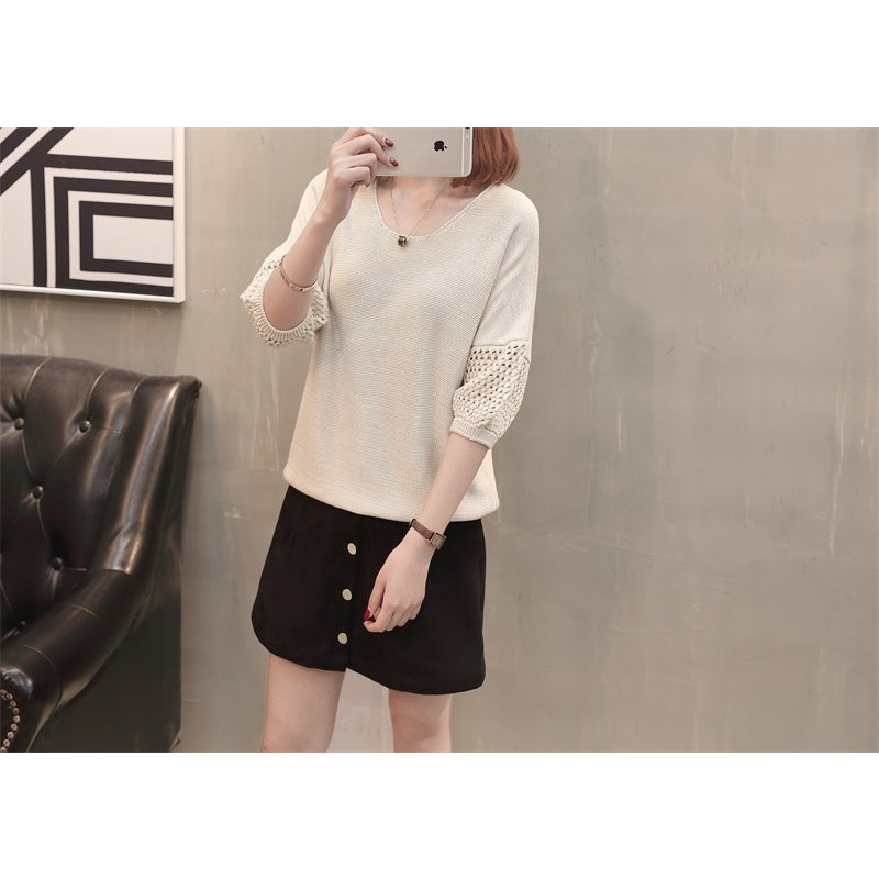 Áo len nữ cổ tròn tay lỡ, áo len mỏng chất len tay lưới thời trang thu đông
