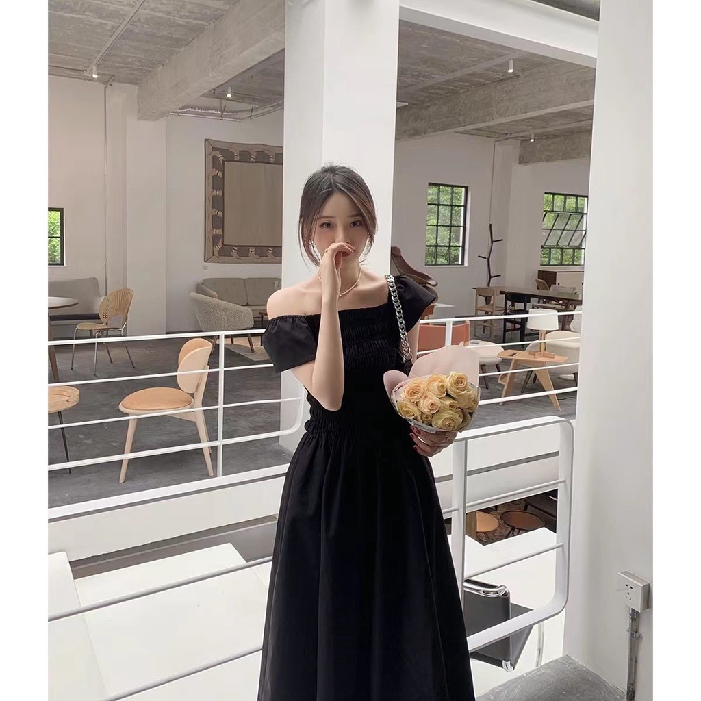 Đầm Lửng Ôm Dáng Hở Vai Eo Co Giãn Kiểu Pháp Thời Trang Mùa Hè Cho Nữ