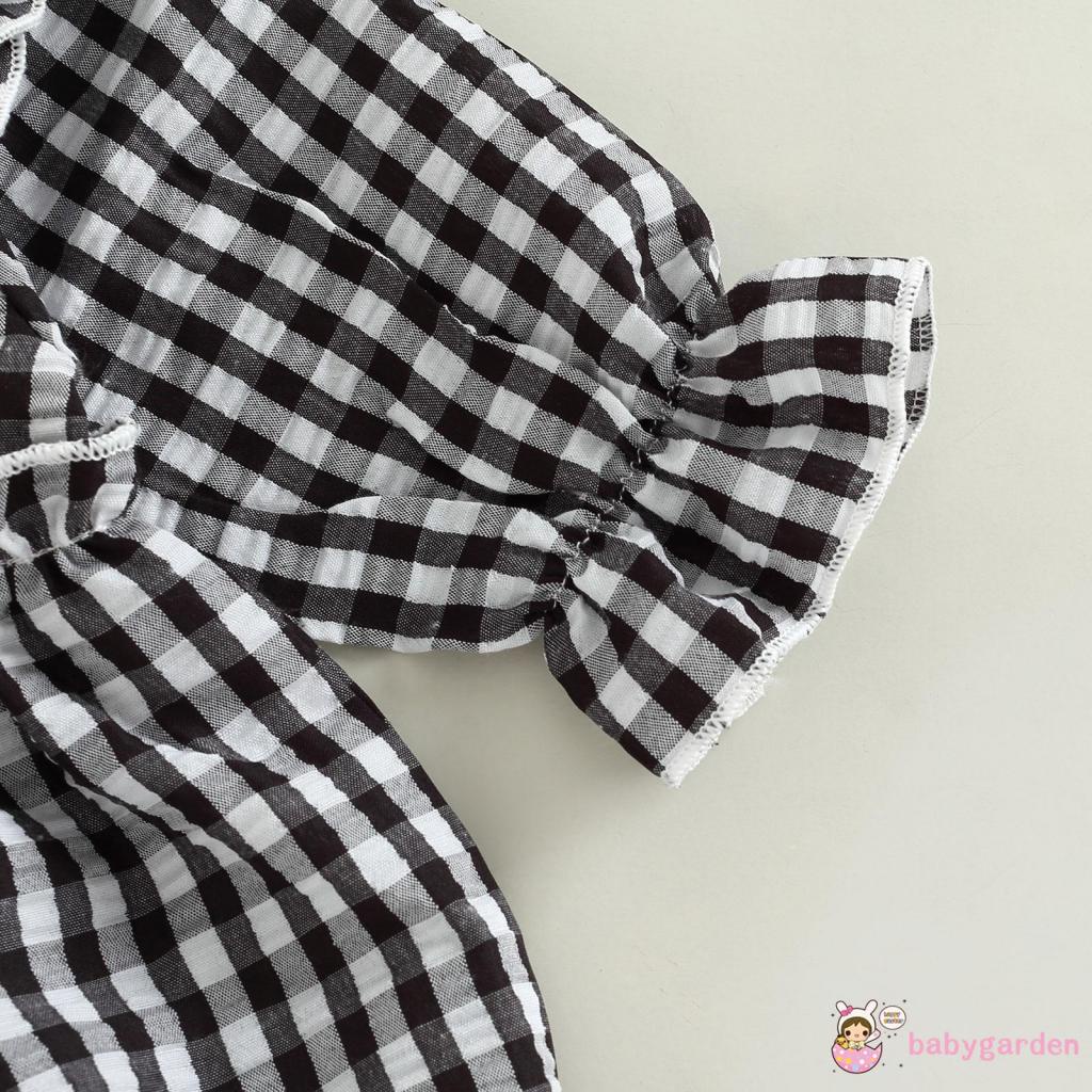 Bộ Áo Liền Quần Tay Dài Cổ Búp Bê Kẻ Sọc Caro + Băng Đô Cài Tóc Thời Trang Mùa Thu Cho Bé Gái 0-18 Tháng Tuổi