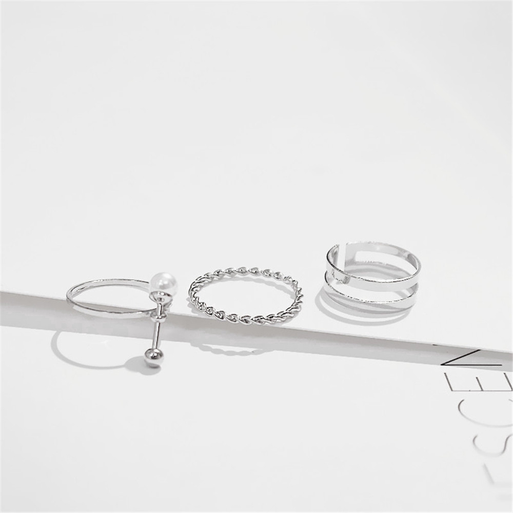 Set 3 nhẫn bạc 925 thời trang Hàn Quốc có thể điều chỉnh