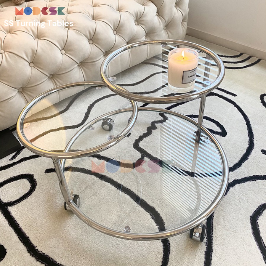 Bàn sofa - trà MODESK SS Turning Tables Khung inox 304 - Kính cường lực