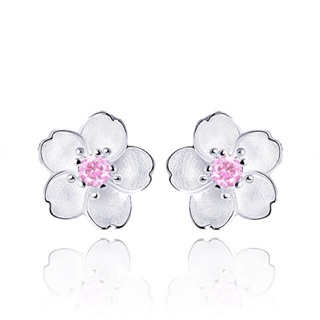 Hoa tai bạc sắc hồng sắc tím Sakura hoa anh đào - Bông tai Thập lý đào hoa
