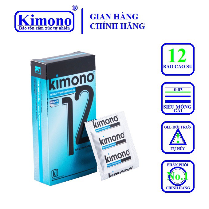 Bộ 2 Hộp Bao cao su Kimono 0.03 BỀN BỈ 12 bao / hộp - Kéo dài thời gian quan hệ + Gai nhỏ Liti