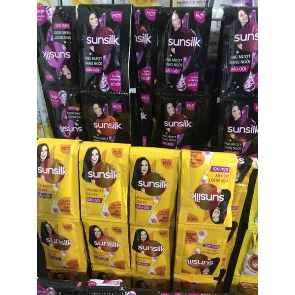 Dầu gội Sunsilk Óng mượt rạng ngời  Đen- vàng Dây 12 gói (combo  5day)