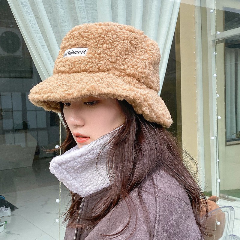 Mũ Lông cừu Bucket Retro Phong Cách Hàn Quốc Mũ lông cừu nữ mềm giữ ấm Thu Đông Ulzzang