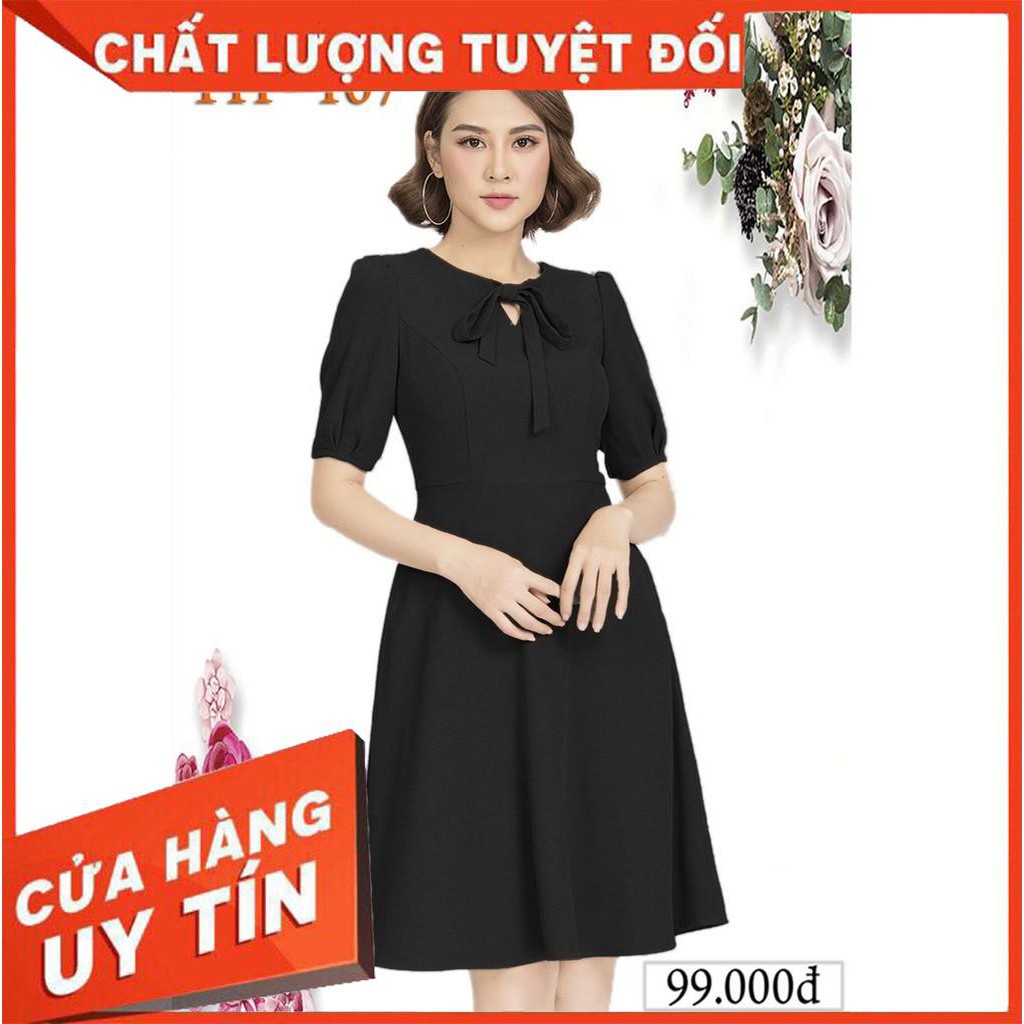 ĐẦM XÒE ÔM EO CỔ XẺ GIỌT NƯỚC THẮT NƠ TAY LỞ PHỒNG - XƯỞNG MAY 99K
