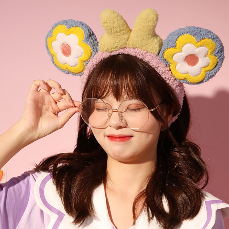 Băng Đô Lông Nhung Co Giãn Không Trơn Họa Tiết Hoa Hoạt Hình