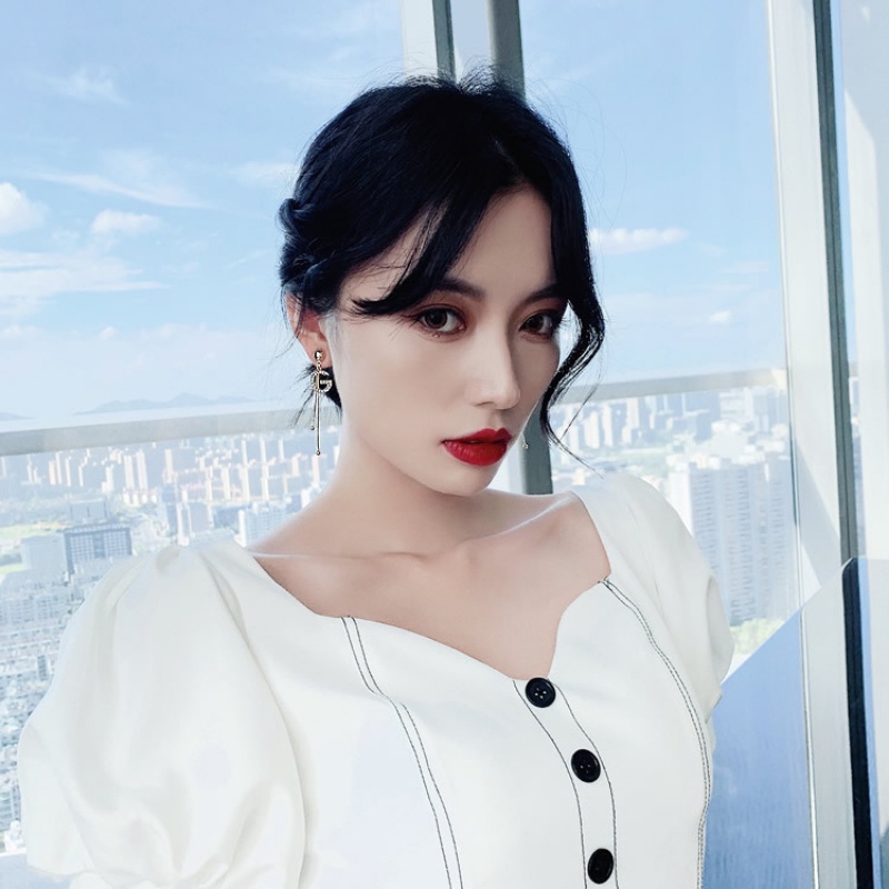 Bông Tai Mạ Bạc 925 Dáng Dài Phối Tua Rua Hình Chữ G Xinh Xắn Phong Cách Hàn Quốc