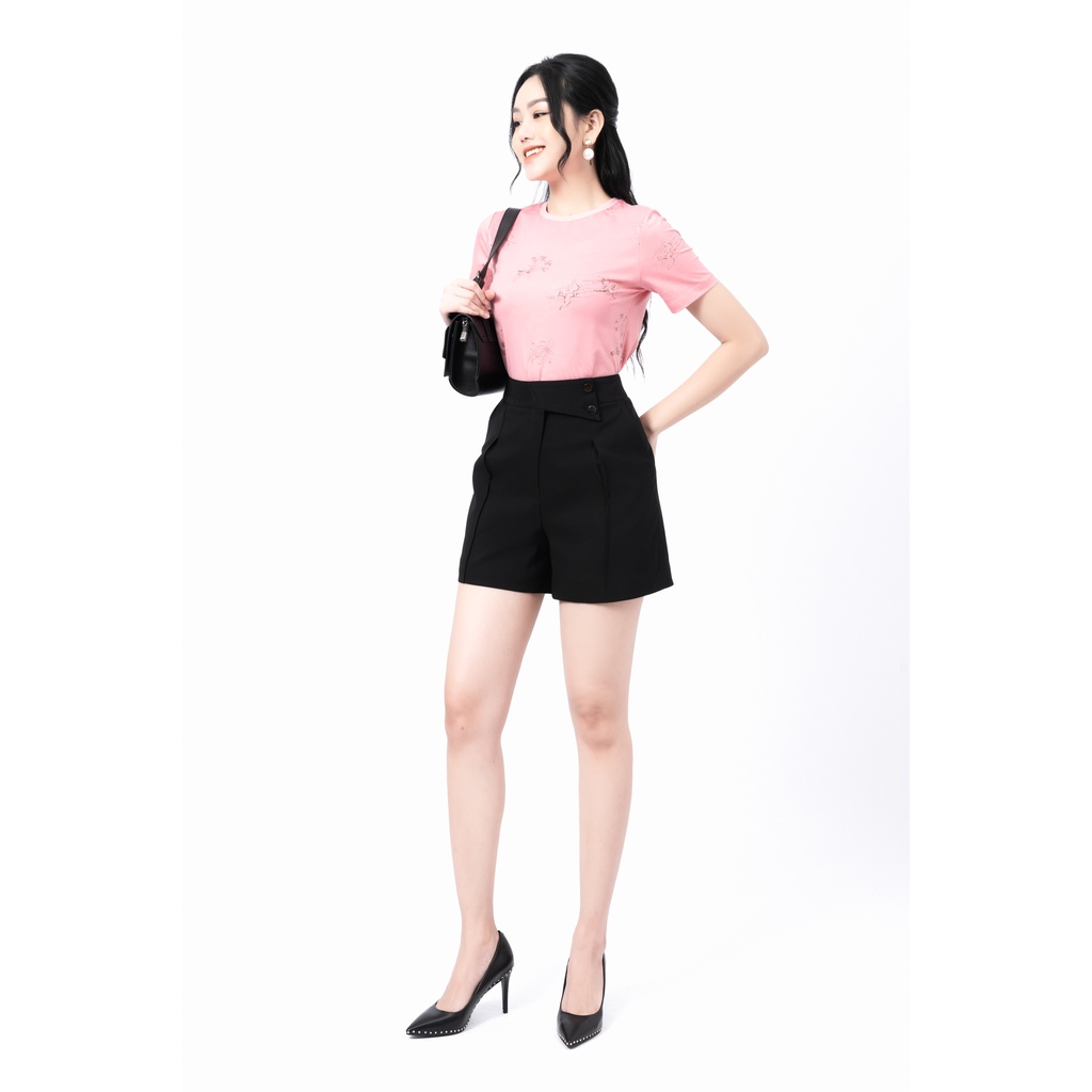 Áo thun nữ FIONA cổ tròn phối borip áo phông cotton tay ngắn dáng suông in hoa màu sắc trẻ trung F521210