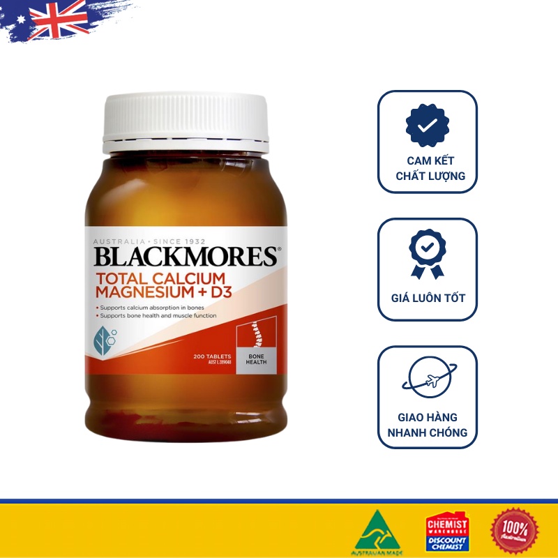 Viên uống Canxi Úc Blackmores Total Calcium &amp; Magnesium + D3 200 viên (SP3)