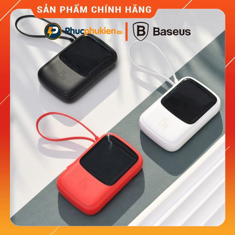 Sạc dự phòng 10000mah Baseus Q Pow tích hợp cáp sạc tự ngắt hỗ trợ sạc nhanh 15w - Phúc Phụ Kiện