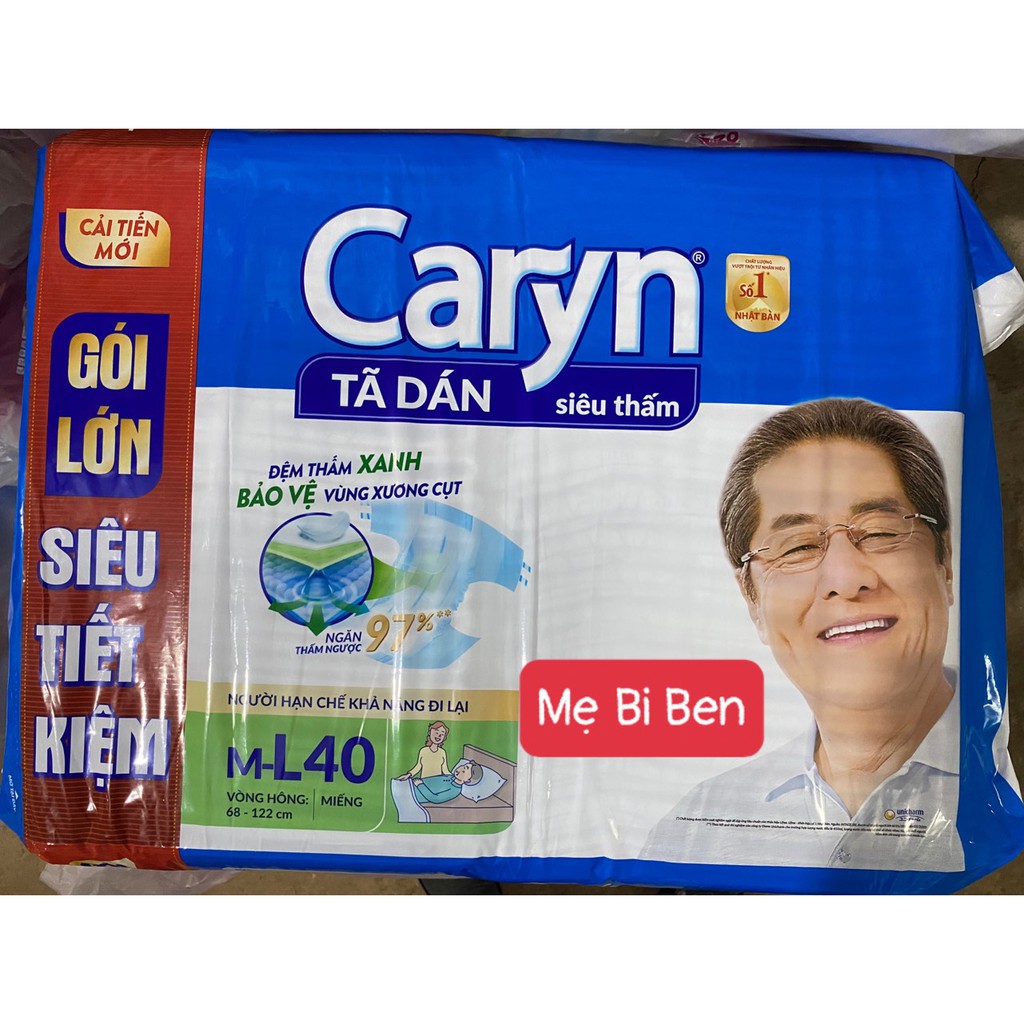 [GIÁ THÙNG 2 GÓI] Tã Bỉm Dán Người Lớn Caryn Siêu Thấm Size M40/ML40 Miếng Gói Siêu Tiết Kiệm