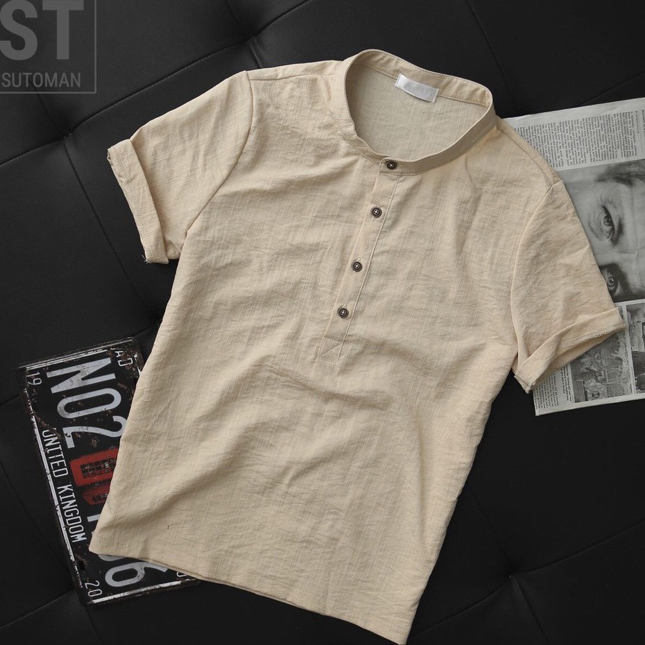 Áo đũi nam ngắn tay cổ tàu, áo sơ mi cổ tàu cao cấp hàng hot trend 2021 | BigBuy360 - bigbuy360.vn