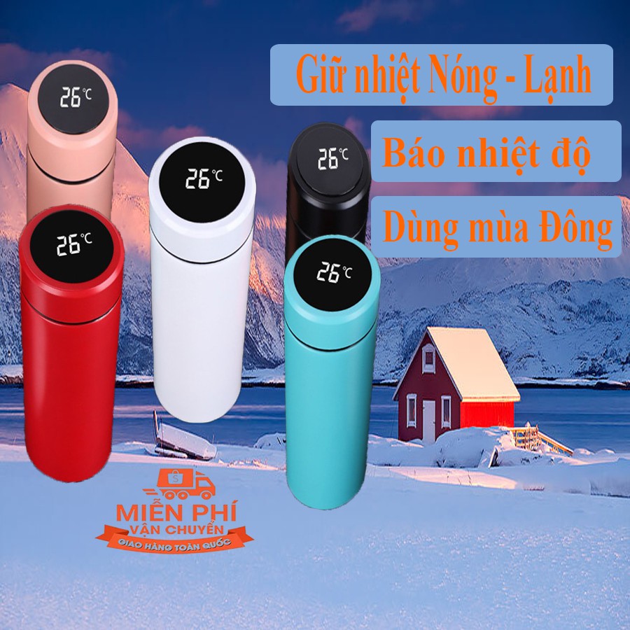 Bình giữ nhiệt nước uống nóng lạnh loại tốt có báo đèn led hiển thị nhiệt độ mini cầm tay SK177