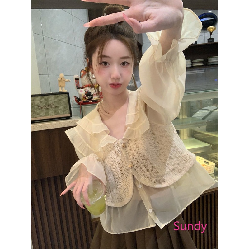 Áo Dệt Kim Tay Dài Cổ Búp Bê Thời Trang Mùa Thu Dành Cho Nữ