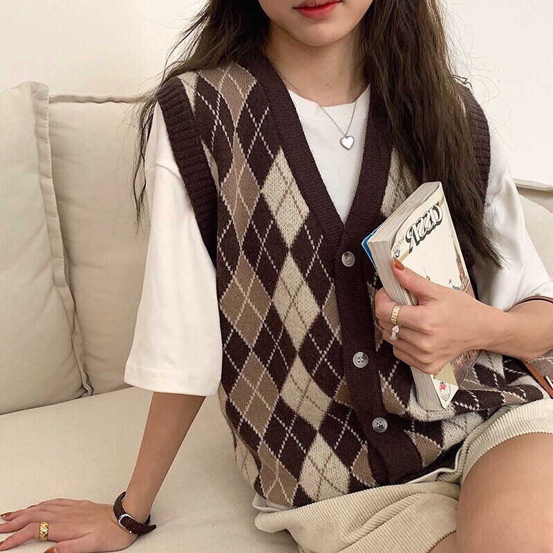 Áo gile len ô trám