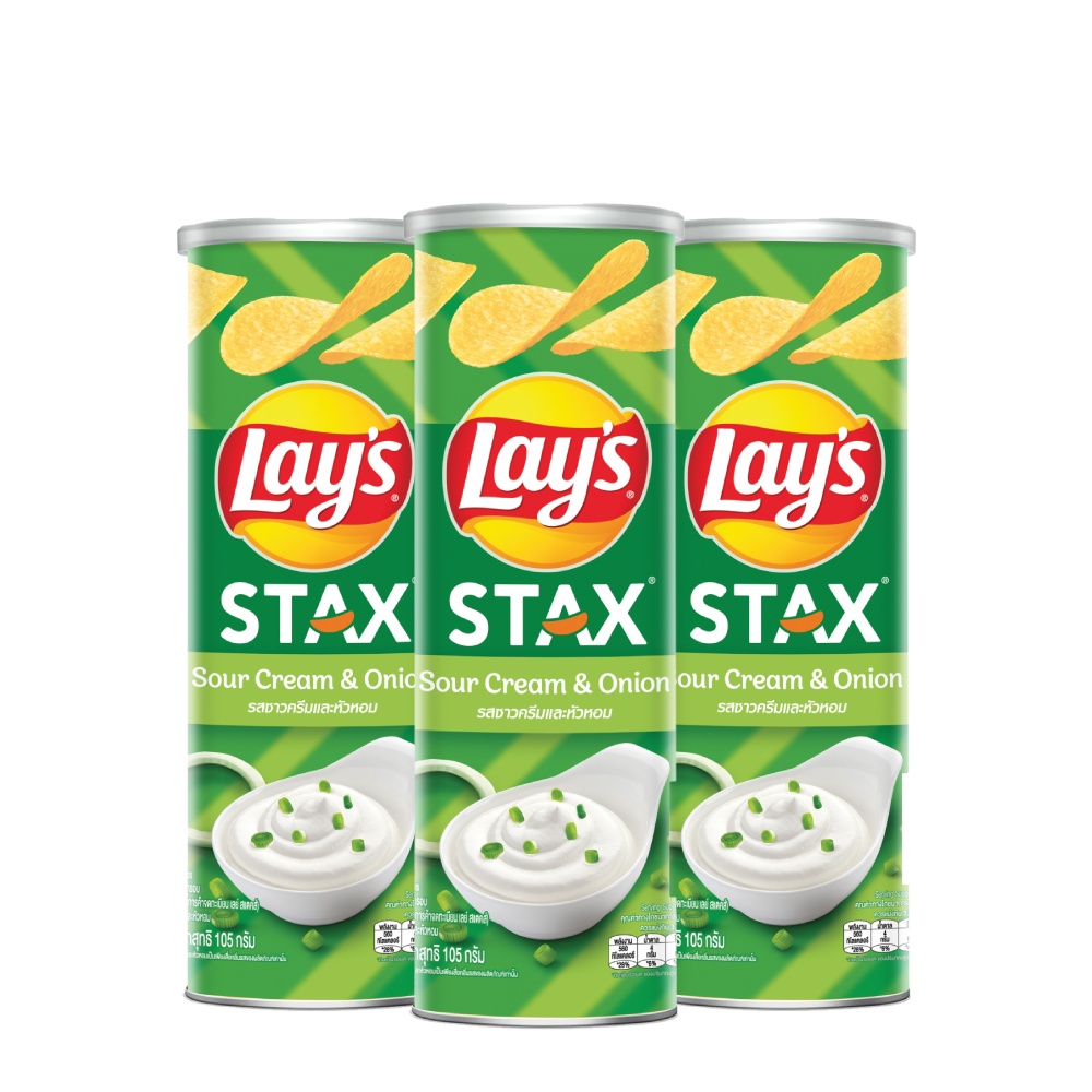 Combo 3 Snack Lay's Stax Khoai Tây Nướng Vị Kem Chua và Hành Tây hộp 105G