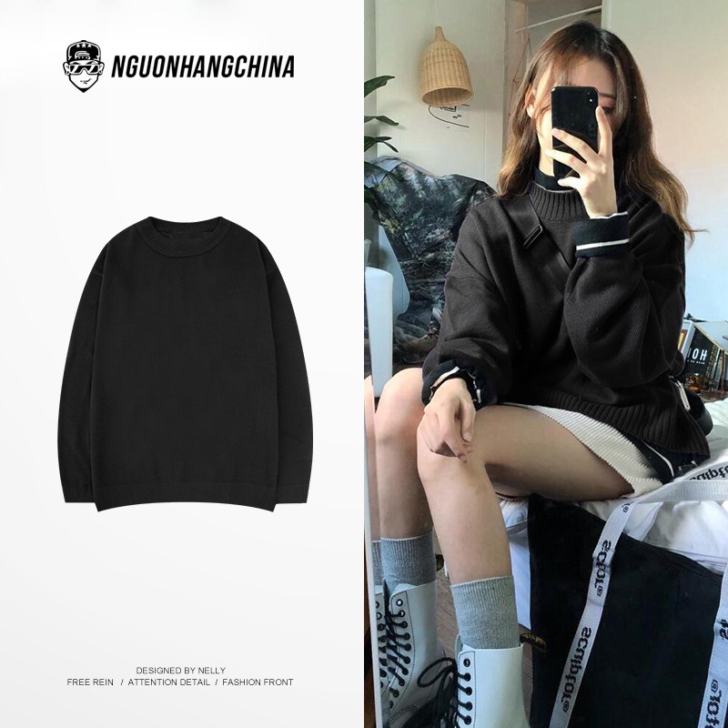 Áo len Nelly Heybig trơn màu đen