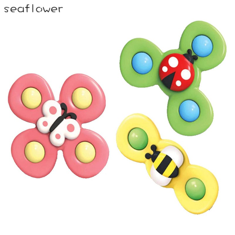 SPINNER Set 3 Đồ Chơi Con Quay Hình Bông Hoa / Côn Trùng Có Giác Hút Gắn Trên Bàn Dành Cho Các Bé