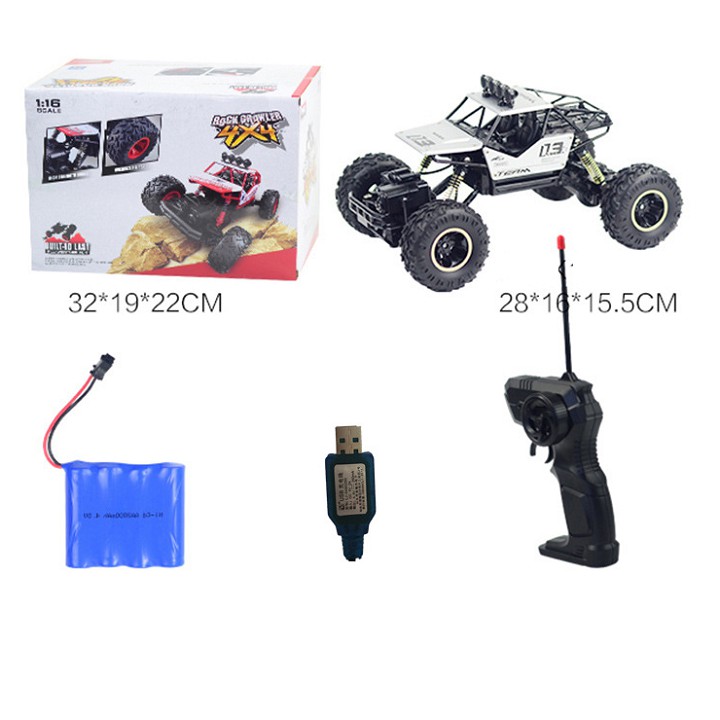 Xe địa hình điều khiển từ xa sóng 2.4G 2 cầu Offroad vỏ ốp hợp kim tỷ lệ 1:16 tặng kèm pin và cáp sạc