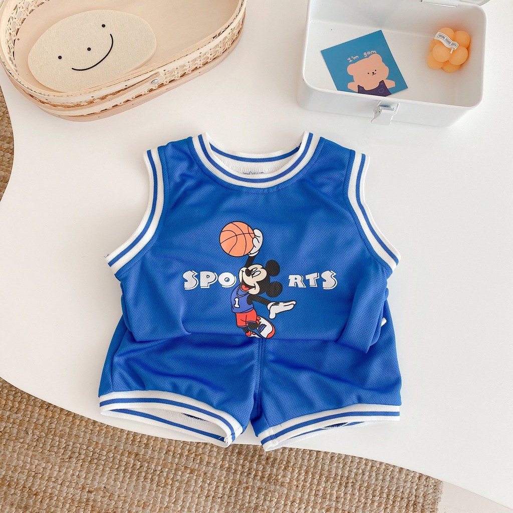 Bộ Ba Lỗ Thông Hơi Cho Bé Trai Từ 6-25Kg, Bộ Sát Nách Cho Bé In Hình Bóng Rổ Kids house