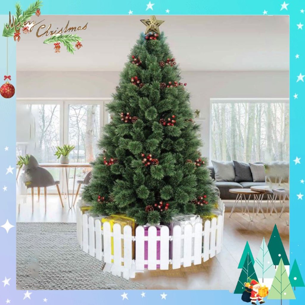 Cây thông noel 3m6 A6 cước nở hoa gắn trái đỏ và trái thông tán lá dày trang trí giáng sinh trong nhà ngoài trời