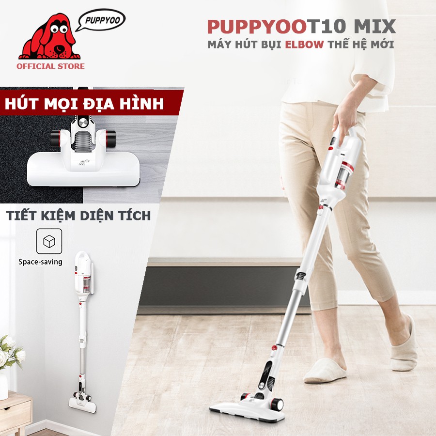 Máy Hút Bụi cầm tay PUPPYOO T10 MIX thiết kế Elbow cực linh hoạt lực hút 17.5kPa hút cực mạnh cực êm - Hàng chính hãng