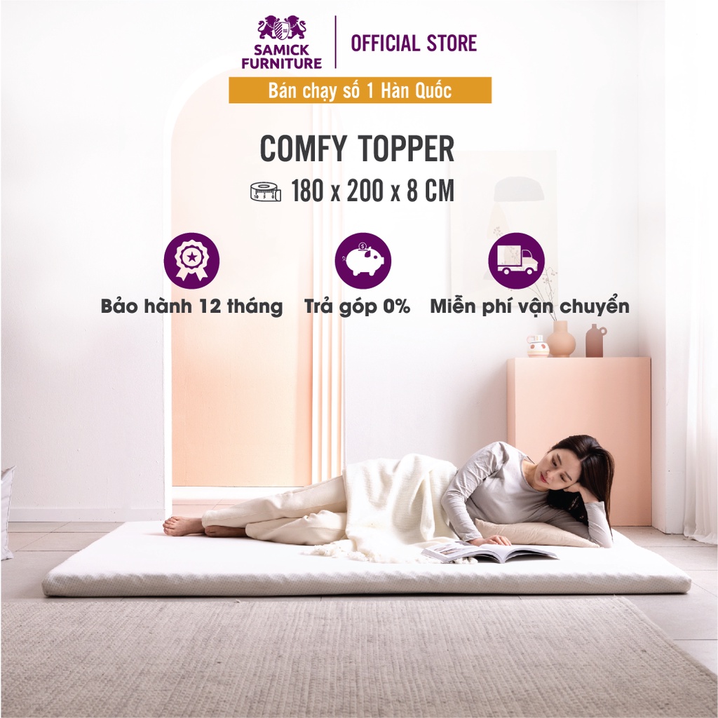 Nệm Topper Tấm Tăng Tiện Nghi Thoáng Mát 180x200x8cm SAMICK COMFY TOPPER nhập khẩu Hàn Quốc