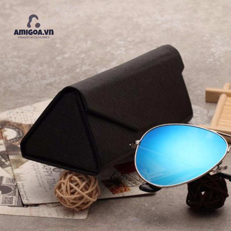 Hộp Đựng Mắt Kính Bằng Da Hình Tam Giác Ba Chiều Màu Đen