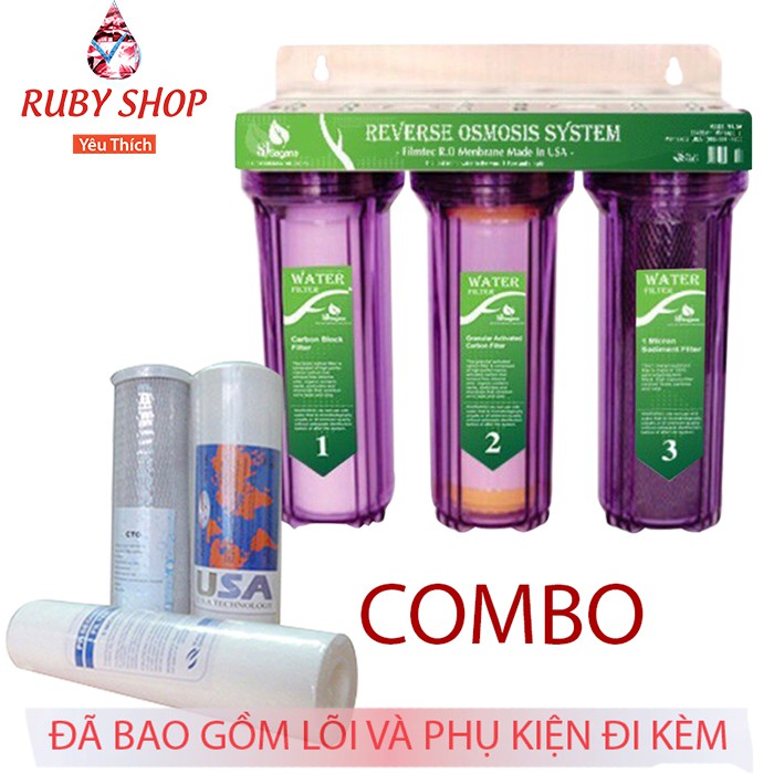 Combo bộ lọc nước sinh hoạt, bộ lọc thô 3 cấp 30C3 ren phi 21(3 trong)+ bộ 3 lõi 10in SẢN PHẨM ĐÃ BAO GỒM LÕI VÀ PHỤ KIỆ