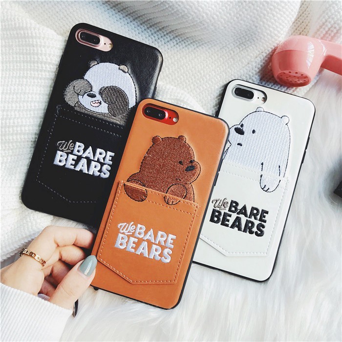 Ốp điện thoại phối da in hình gấu dễ thương có ngăn đựng thẻ cho iPhone 12 11 Pro Max Mini 6 6S Plus 7 7 Plus 8 8 Plus X XS Max XR | BigBuy360 - bigbuy360.vn