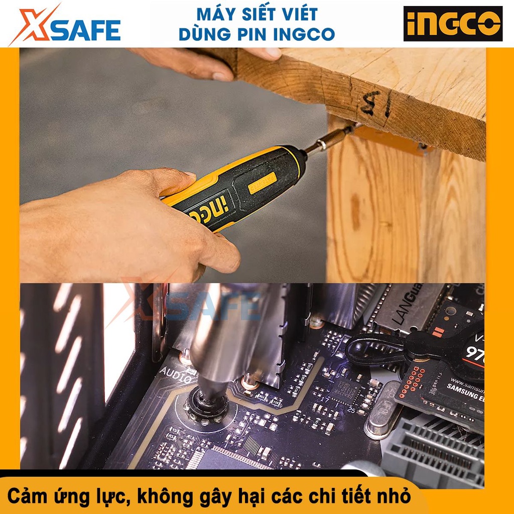 Máy bắn vít dùng pin Ingco CSDLI0403 4V, lực siết 5Nm, có đèn led, cảm ứng lực, kèm 43 phụ kiện
