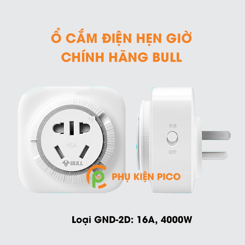 Ổ cắm điện chống chai pin điện thoại - ổ cắm điện hẹn giờ bật tắt liên tục 24h chính hãng Bull 10A 2500W