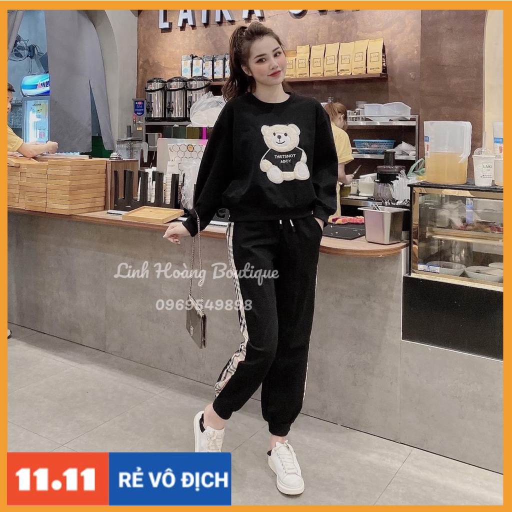Bộ thể thao nữ,Bộ thu đông nữ phối gấu chất umi Hàn cao cấp - JERRY