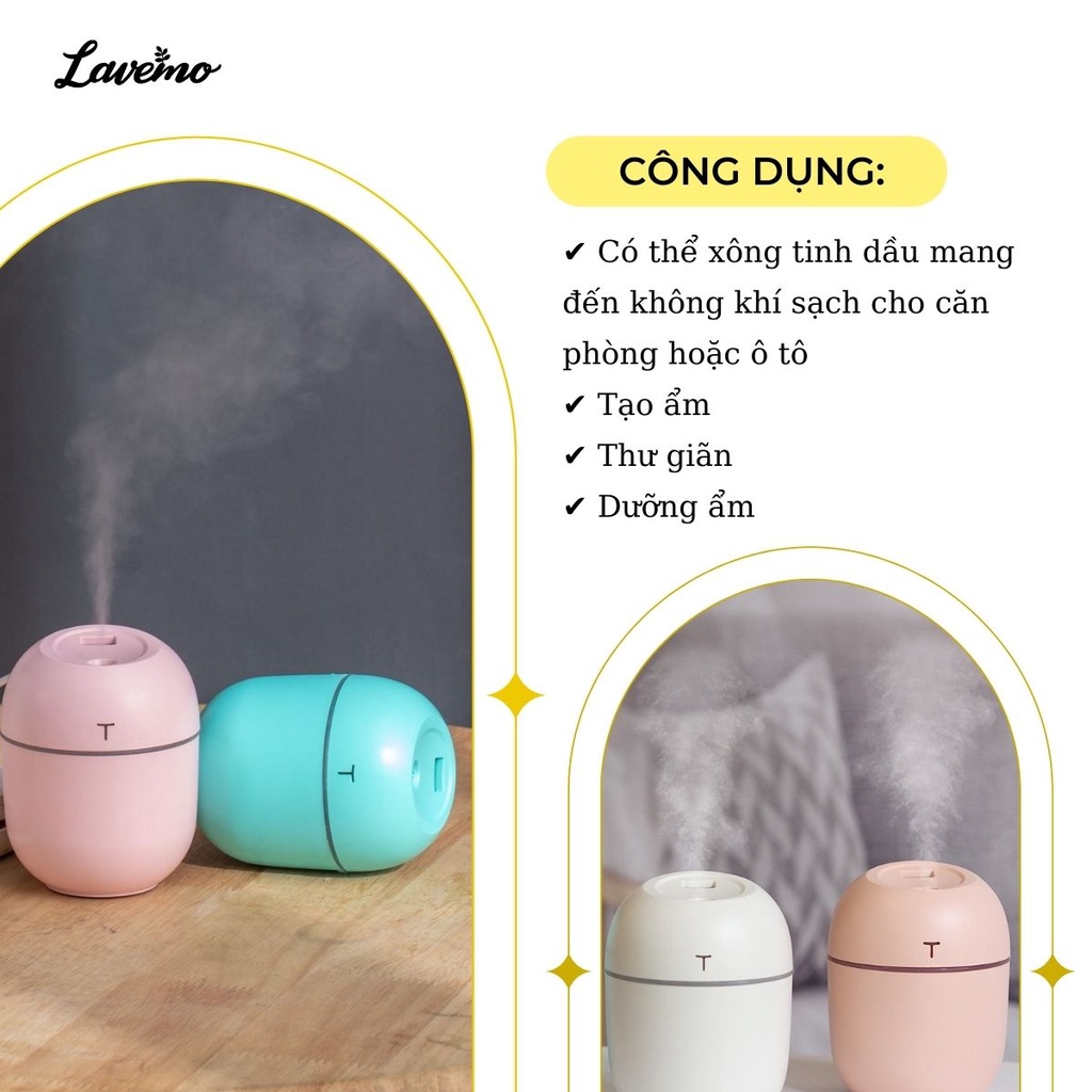 Máy Xông Tinh Dầu Mini Lavemo Khuếch Tán Hơi Nước Phun Sương Tạo Ẩm Giúp Thơm Mát Phòng Và Đuổi Muỗi MPS