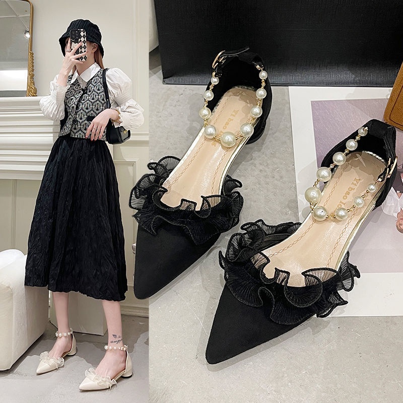 Giày Búp Bê Một Mảnh Đính Ngọc Trai Phong Cách Pháp Nhẹ Nhàng Nữ Tính