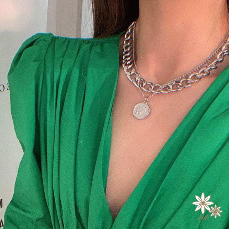 Vòng cổ Sợi Xích Dày Hai Lớp Mặt Hình Chân Dung Cổ Điển Thời Trang