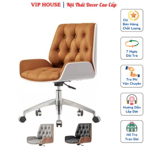 Ghế Xoay Văn Phòng Da Trần Khung Gỗ Cao Cấp, Ghế Giám Đốc Nâng Hạ Chiều Cao Ngả Lưng Êm Ái Chân Thép Chắc Chắn GHP033