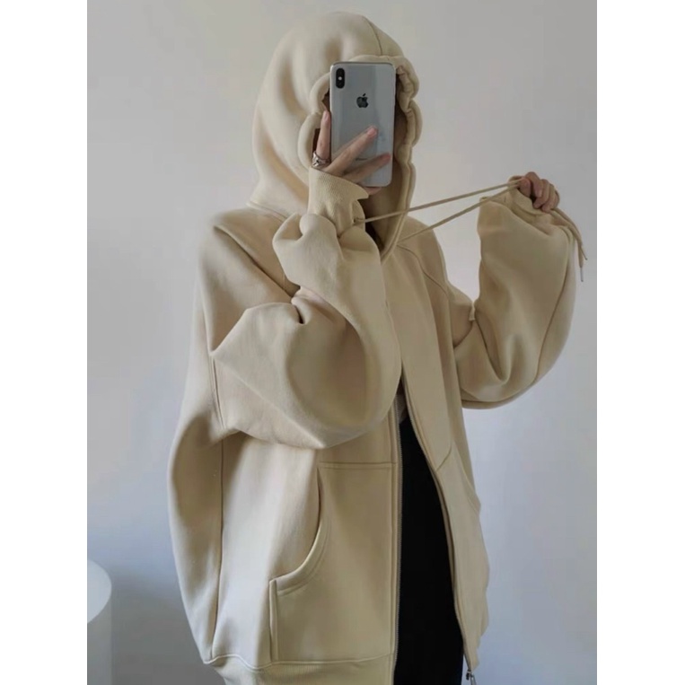 Áo Khoác, Áo Hoodie Dây Kéo Trơn Phong Cách Thời Trang Dễ Phối Đồ Fom Rộng Siêu Cute HHP
