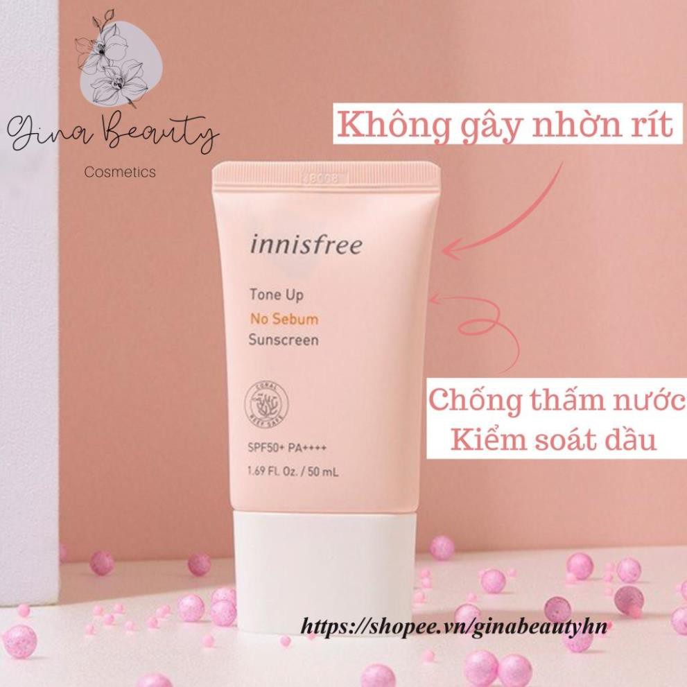 Kem Chống Nắng Innisfree Tone Up No Sebum Sunscreen SPF50+PA++++ 50ml (màu hồng)