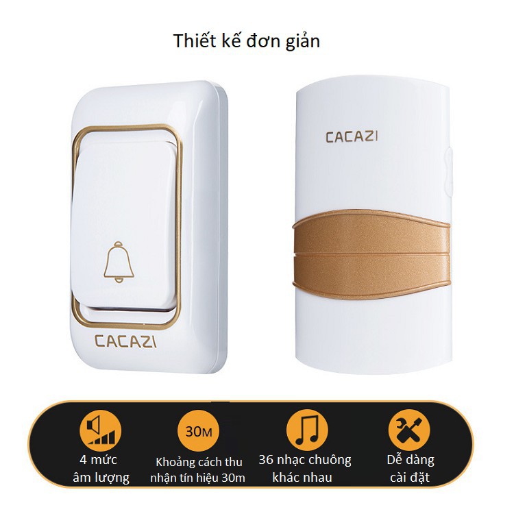 Chuông đôi không dây chống nước Cacazi Katjas K06-2 ( 2 CHUÔNG, 1 NÚT NHẤN )