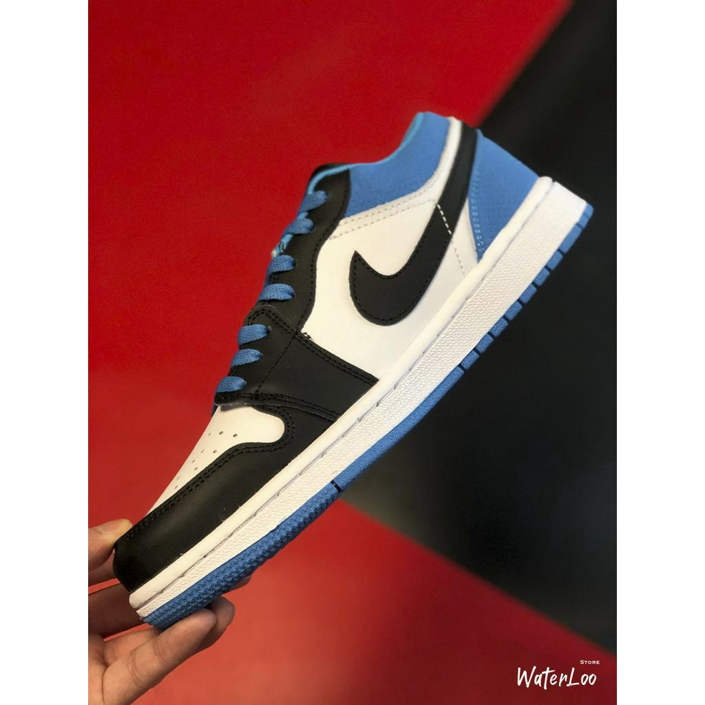 Giày Thể Thao Sneakers AIR JORDAN 1 Low Laser Blue (GS) đen trắng gót xanh dương cổ thấp